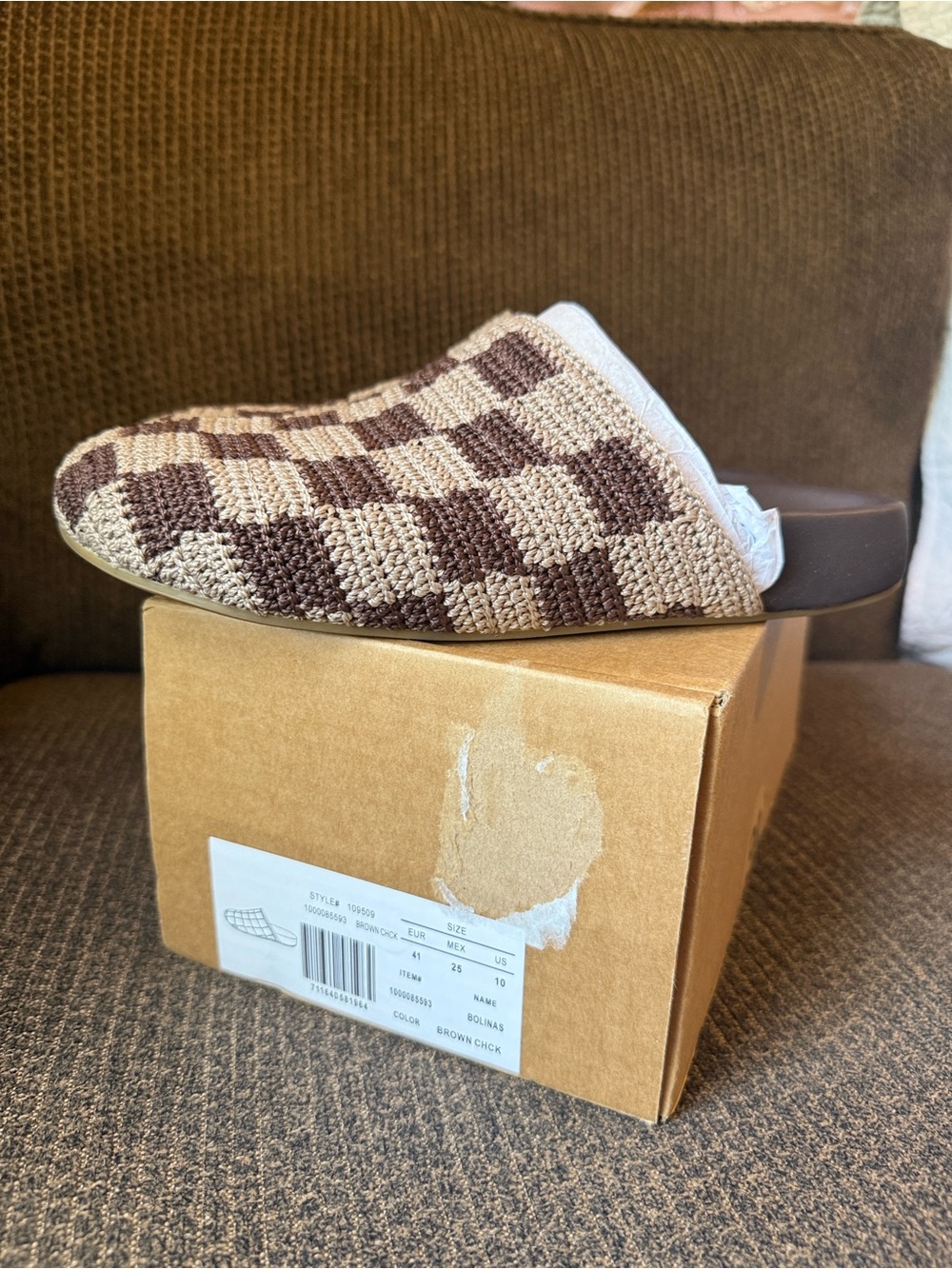 The Sak Bolinas Brown Check Crochet Clogs Mules Size 10 NEW w Box